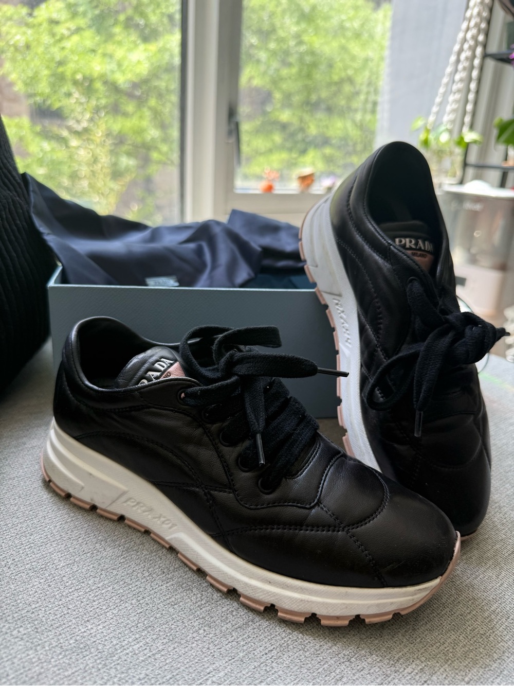 Prada Black and White Men's Lace-Up Sneakers - Picture 3 of 3